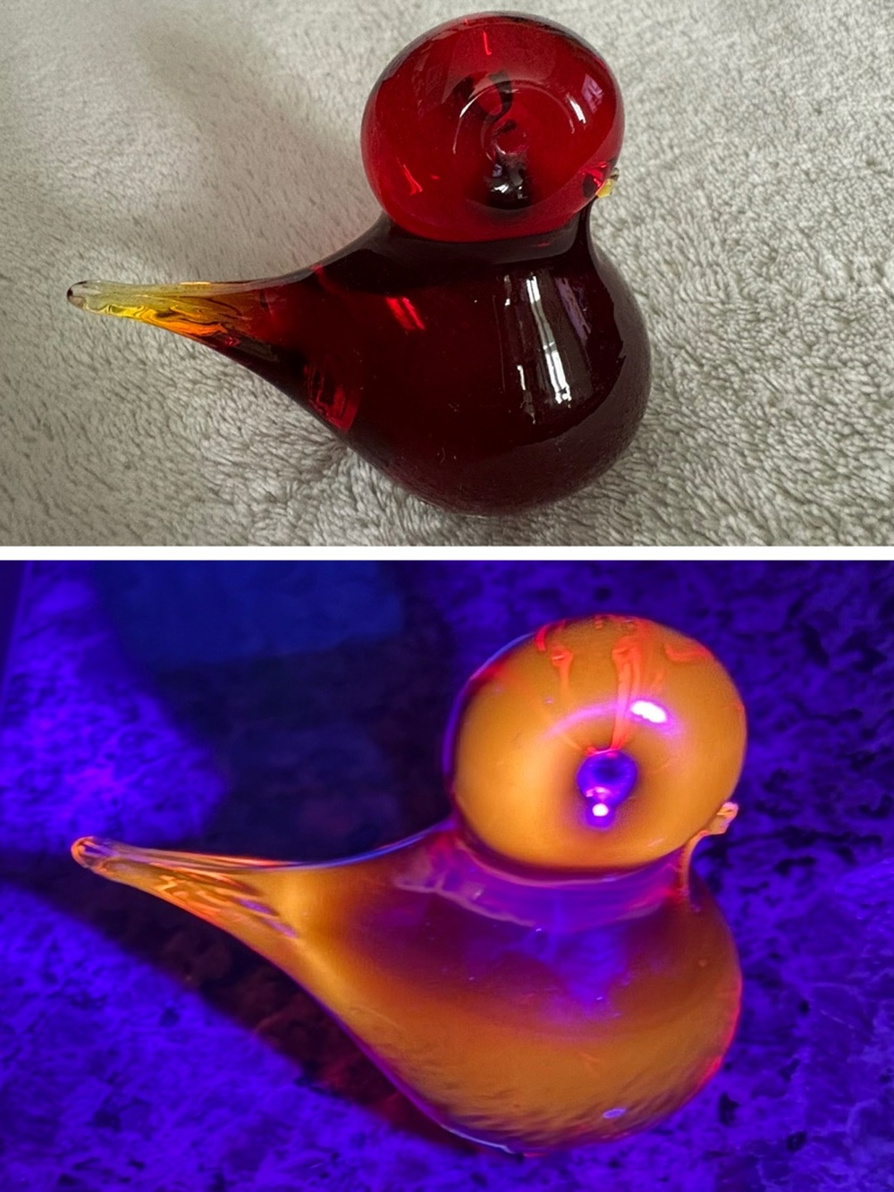 Vintage MCM Sweden Art Glass Amberina Red Bird Figure Eneryda Glows 3”X3”READ